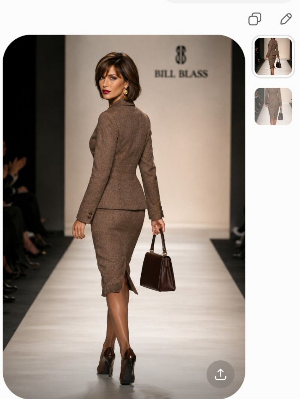 BILL BLASS 8 M/L HERRINGBONE BROWN TAN WOOL MODERN VTG TAILORED FIT SKIRT SUIT - Picture 2 of 14